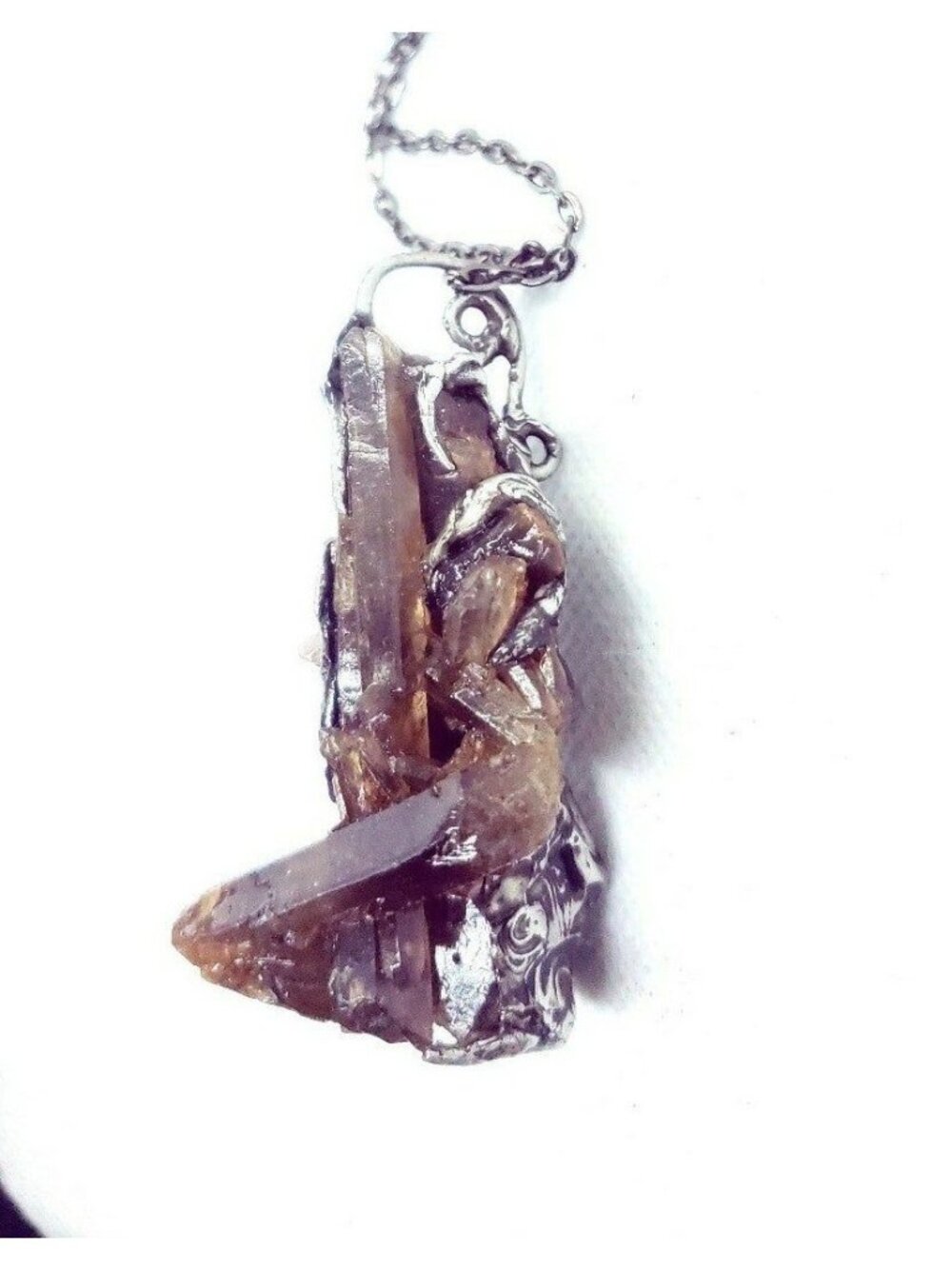Huge rabbit hair quartz crystal necklace sculpture art jewelry